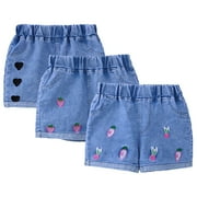 KYAIGUO Toddler Baby Jeans Shorts for Girls Summer Elastic Waist Denim Shorts Cartoon Casual Cargo Shorts Pants 1-6T